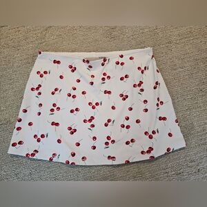 White A-Line Skirt with Red Cherry Print